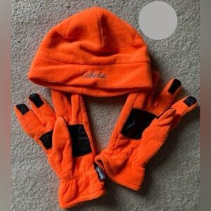 Cabela's Orange Fleece Hat and Gloves Set